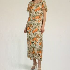 Isaac Mizrahi Orange and Green Floral Maxi Dress